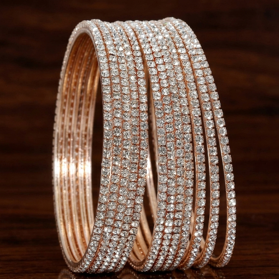 Rose-gold Zircon Bangles for Women | Elegant Daily Wear & Party Jewelry Set-Pack-12
