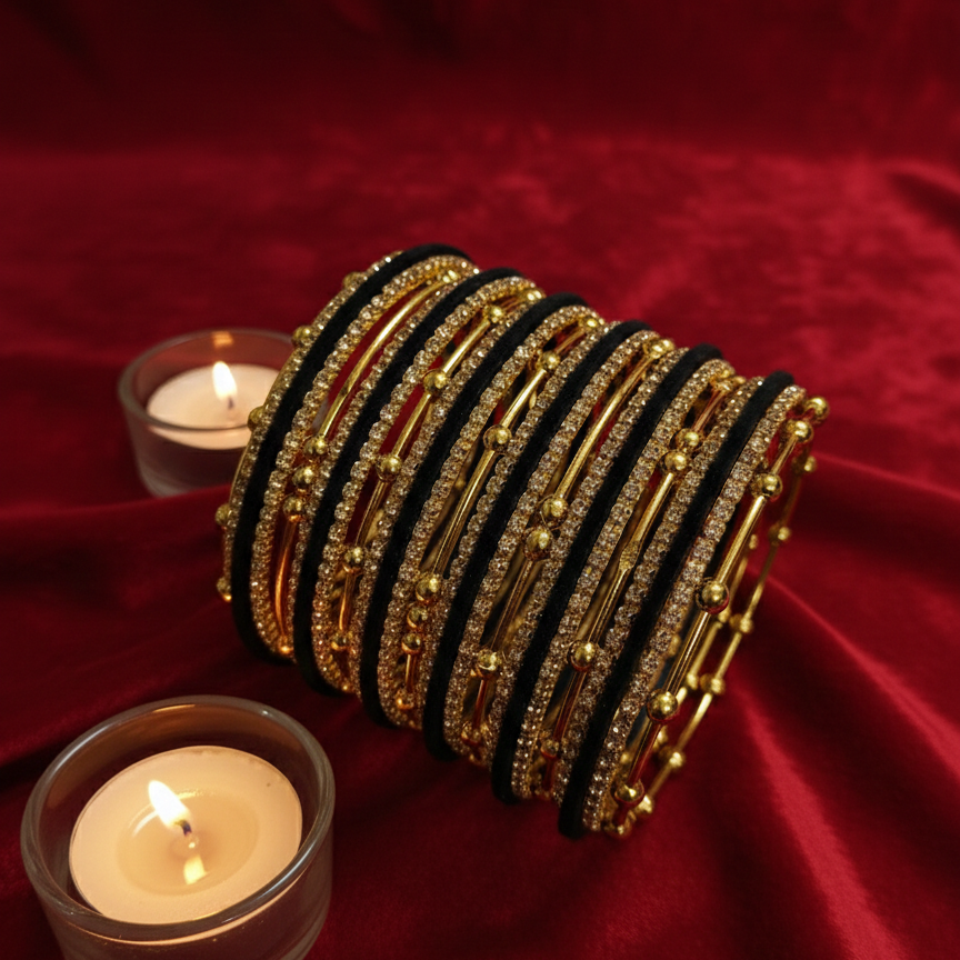 Black & Gold kashmiri Viral Bangle Set-50