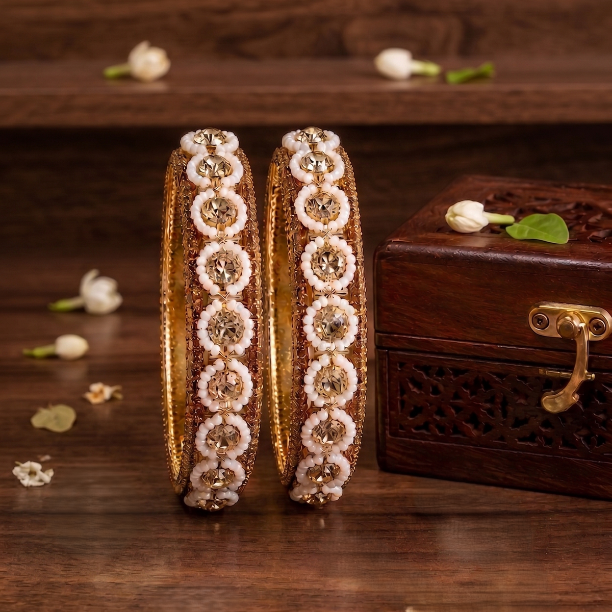 Golden Brilliance: Embellished Bridal Bangles - Set of 2