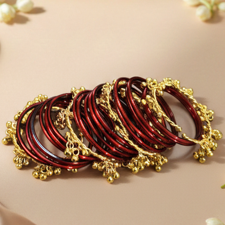 Maroon Glass Bangles Set -Pack of 20
