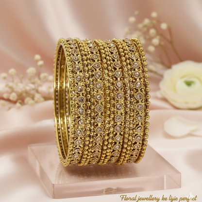 Luxury Gold Finish Golden Zircon Ballchain Bangles – Set of 12