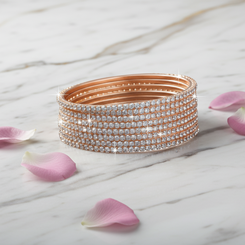 Silver Rose Gold-Toned Zirconia Bangles