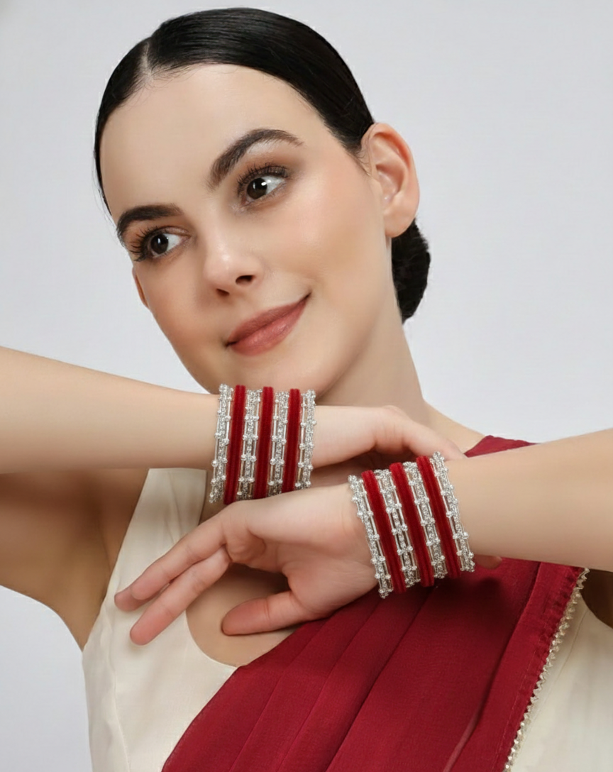 Premium Red Velvet Zircon Bangle Set-42