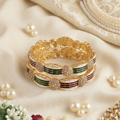 Royal Gold Kada Bangles Set of 2 – Enamel & Crystal Detailing
