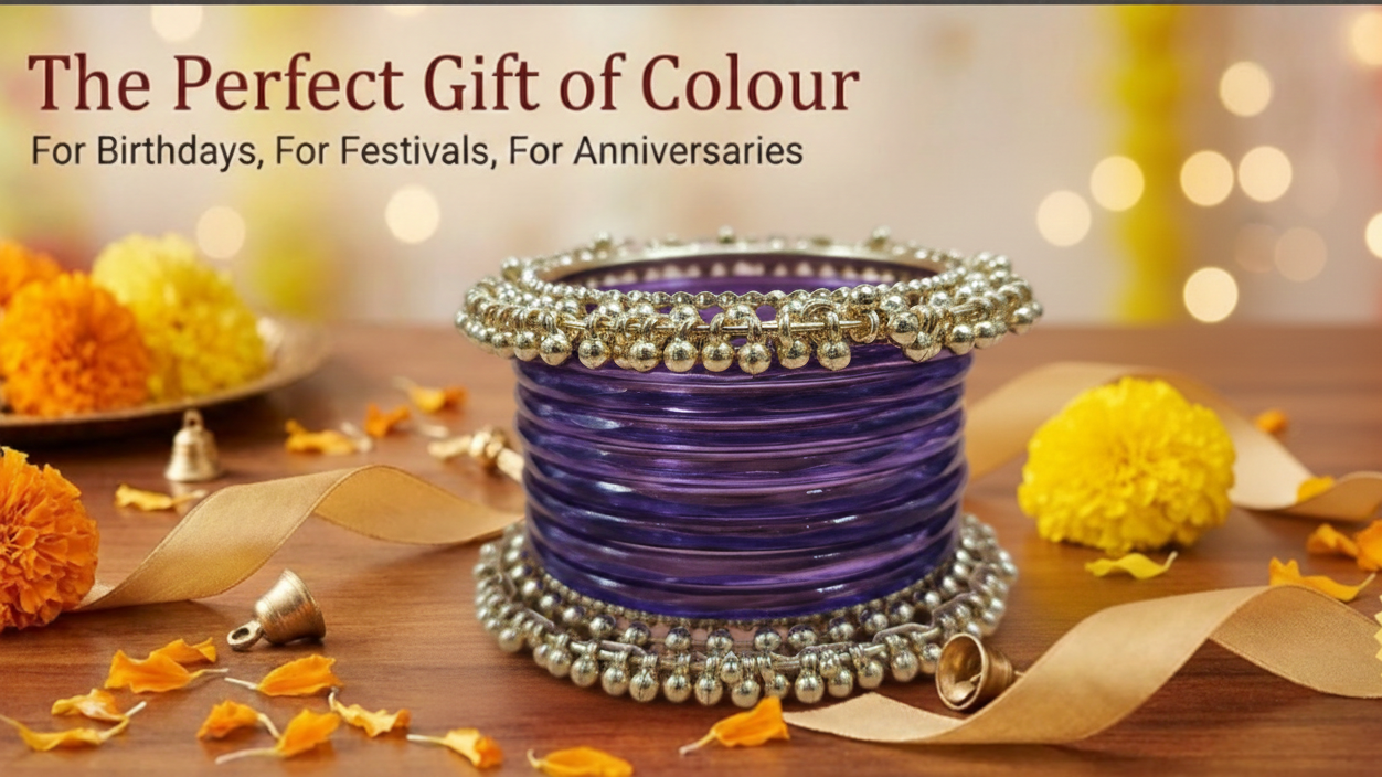 Purple Glass Bangles Set| 8 Glass Bangles + 2 Ghungroo ( One Hand ) -Pack of 10