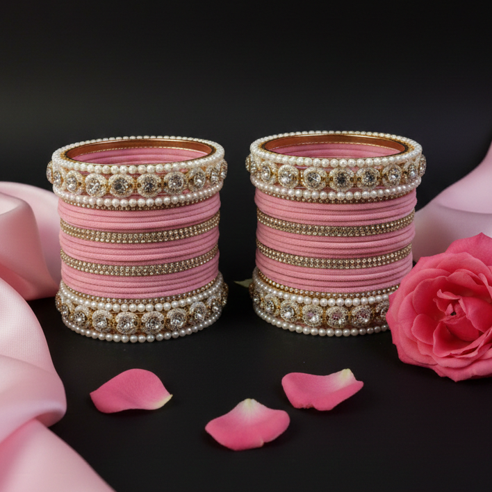 White Pearl Pink Bridal Wedding Bangle Pack of 48
