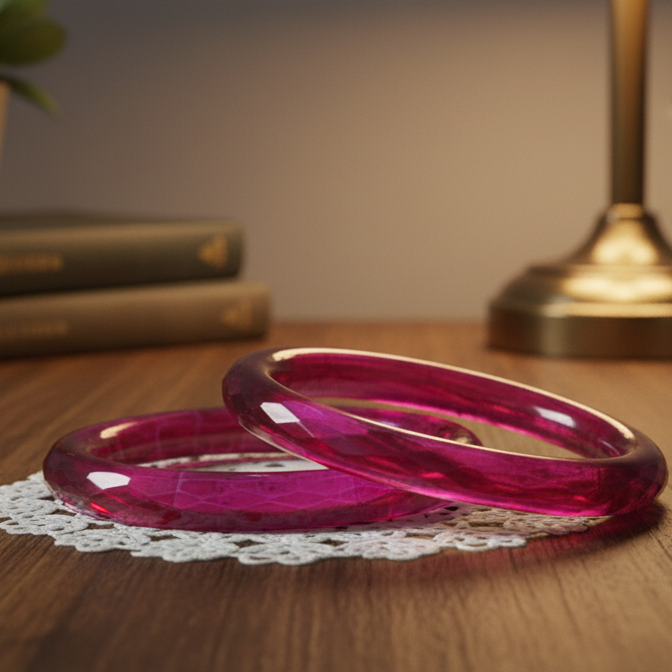 Belgium Kada Diamond Cut Magenta Bangle Set-Pack of 2