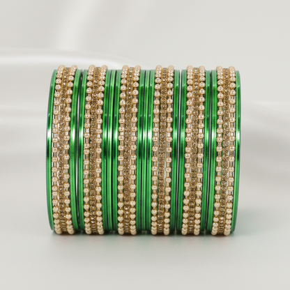 Zircon Studded Metal Bangles with Ball Chain & Plain Bangles Set