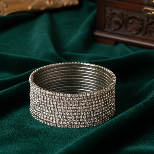 Silver Zircon Studded Glossy Bangle Set for Women & Girls