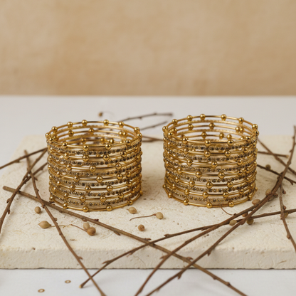 Gold Beaded Zircon Studded Stackable Metal Bangles Set-Pack of 26