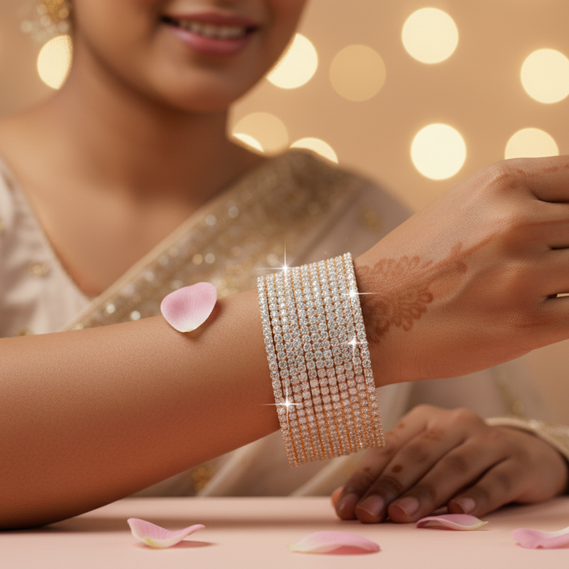 Silver Rose Gold-Toned Zirconia Bangles