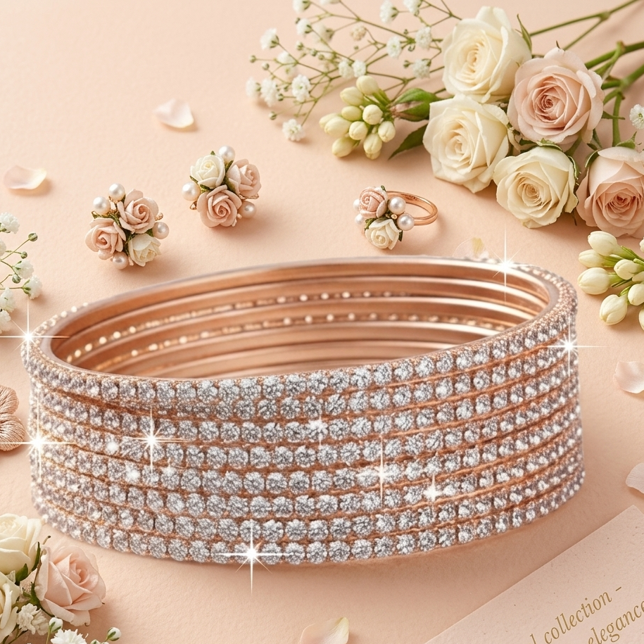 Rose Gold Silver Zircon Bangles for Women | Elegant Daily Wear & Party Jewelry Set-Pack-12