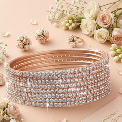 Rose Gold Silver Zircon Bangles for Women | Elegant Daily Wear & Party Jewelry Set-Pack-12