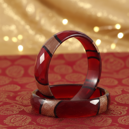 Ruby Red Faceted Glass Kada Bangle Set (2 Pcs)