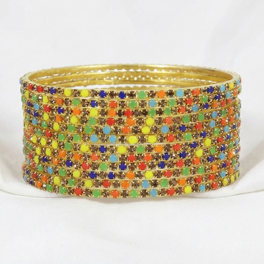 Multicolour Zircon Studded Sleek Glossy Bangles Set of 12