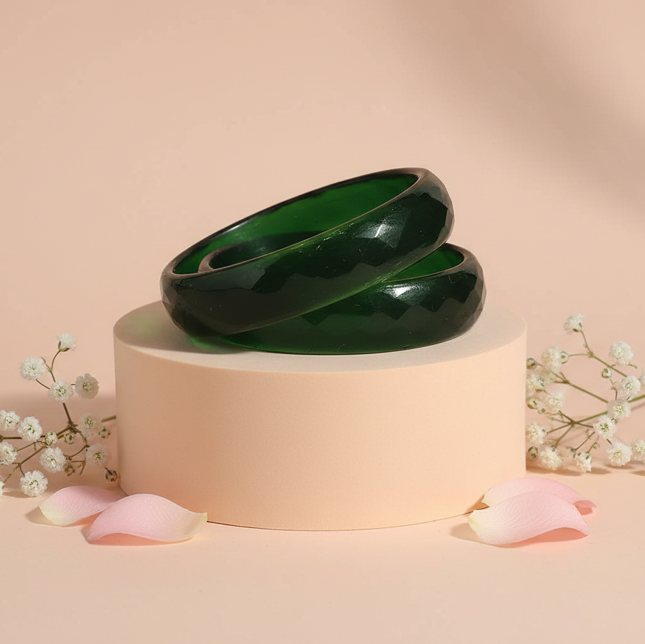 Green Opaque Glass with Diamond cut Daily Wear Finished Kada PO2