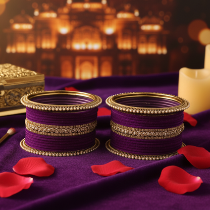 Royal Velvet Zircon Bridal Chuda Set – Metal Base with Diamond Finish Bangles