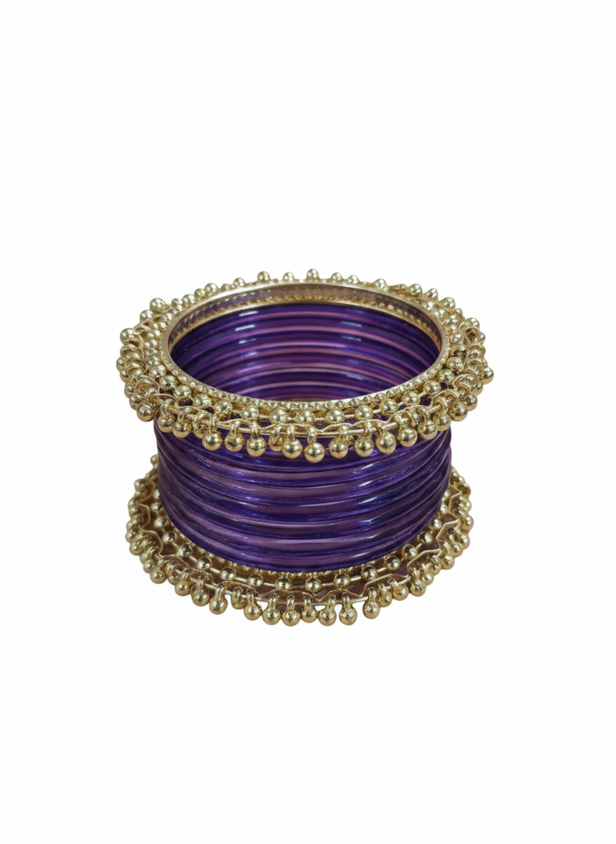 Purple Glass Bangles Set| 8 Glass Bangles + 2 Ghungroo ( One Hand ) -Pack of 10