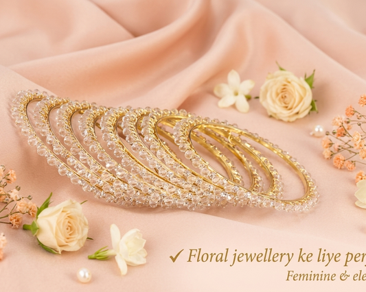 Alloy Metal with Zircon Gemstone & Pearls Studded Stylish Bangles Set For-Pack-8