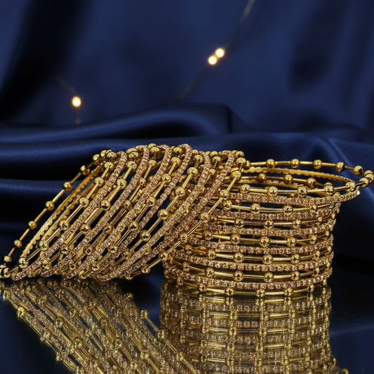 Premium  Gold & Silver Plated Metal Bangles Set for Women & Girls | Diamond Stone & Ball-Studded -Pack of 26