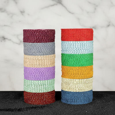 Metal Colourful Bangles Combo | Glitter Zari Polka Dots | Set of 144 | 12 Vibrant Colours