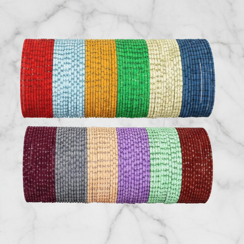 Metal Colourful Bangles Combo | Glitter Zari Polka Dots | Set of 144 | 12 Vibrant Colours