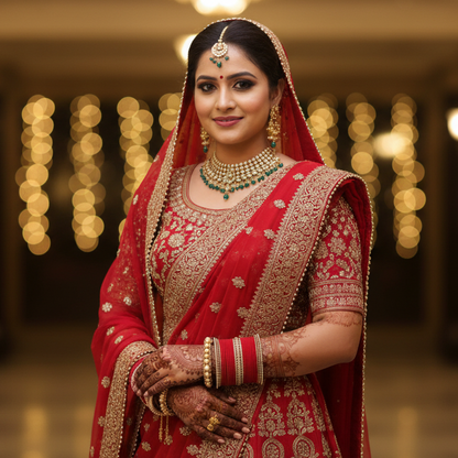 Red Velvet Bridal Chuda Set – Metal Base with Zircon Diamond-Studded Bangles