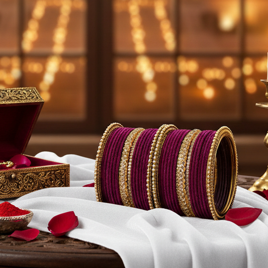 Royal Velvet Zircon Bridal Chuda Set – Metal Base with Diamond Finish Bangles