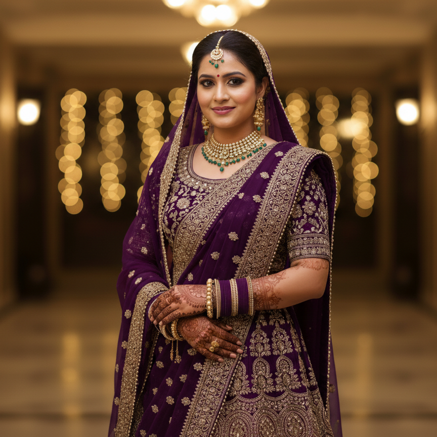 Royal Velvet Zircon Bridal Chuda Set – Metal Base with Diamond Finish Bangles