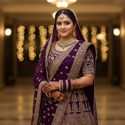 Royal Velvet Zircon Bridal Chuda Set – Metal Base with Diamond Finish Bangles