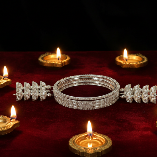 Silver Metal Latkan Bangles – Elegant Jhumka Design Bangle Set of 4 for Bridal & Festive Wear