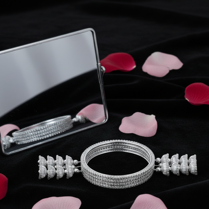 Silver Metal Latkan Bangles – Elegant Jhumka Design Bangle Set of 4 for Bridal & Festive Wear