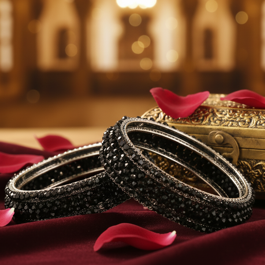 Elegant Black Metal Kada Bangle Set – Set of 6 Stylish Bangles
