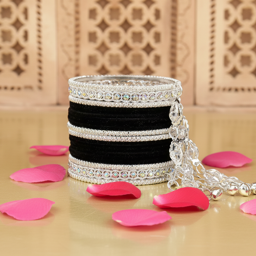 Elegant Velvet & Latkan Bangles – Festive Party Wear Collection -Pack of -40