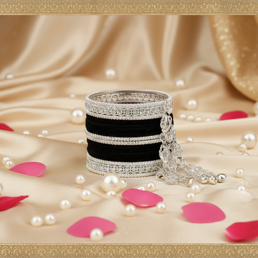 Elegant Velvet & Latkan Bangles – Festive Party Wear Collection -Pack of -40