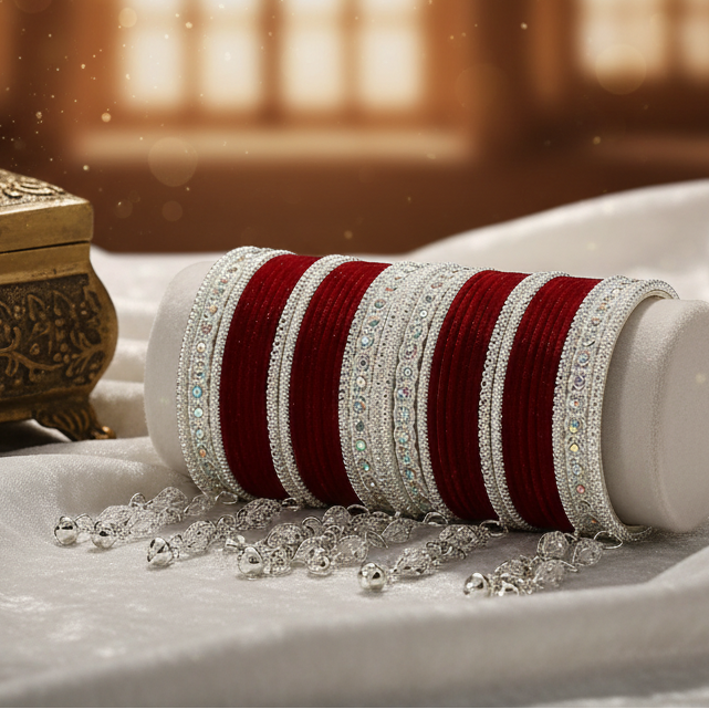 Elegant Velvet & Latkan Bangles – Festive Party Wear Collection -Pack of -40