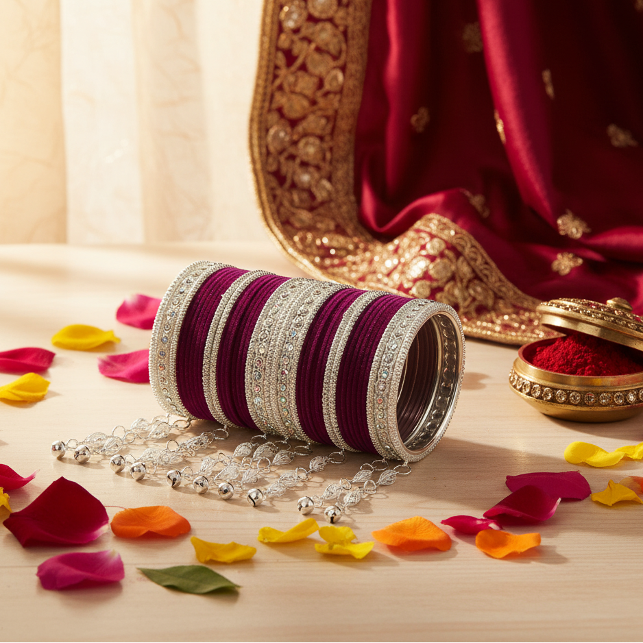 Elegant Velvet & Latkan Bangles – Festive Party Wear Collection -Pack of -40