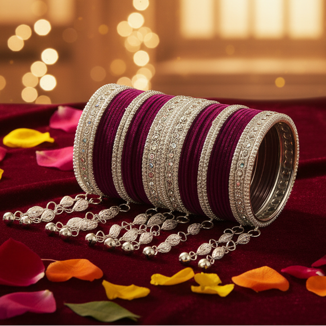 Elegant Velvet & Latkan Bangles – Festive Party Wear Collection -Pack of -40