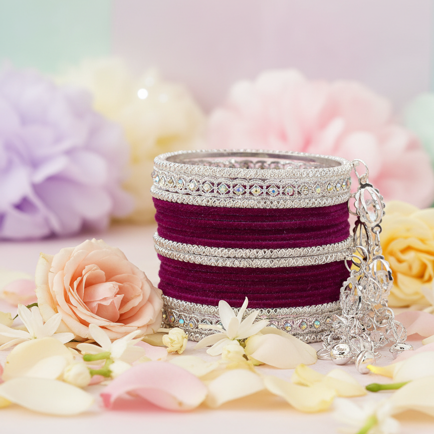 Elegant Velvet & Latkan Bangles – Festive Party Wear Collection -Pack of -40