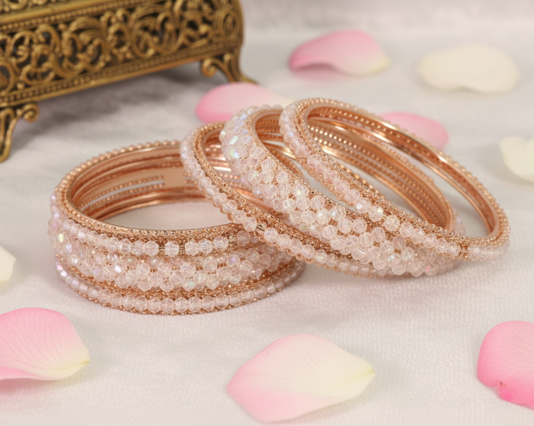 Elegant Cream  Metal Kada Bangle Set – Set of 6 Stylish Bangles