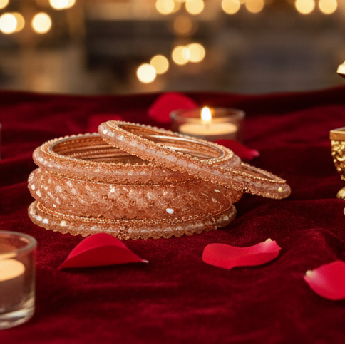 Elegant RoseGold Metal Kada Bangle Set – Set of 6 Stylish Bangles