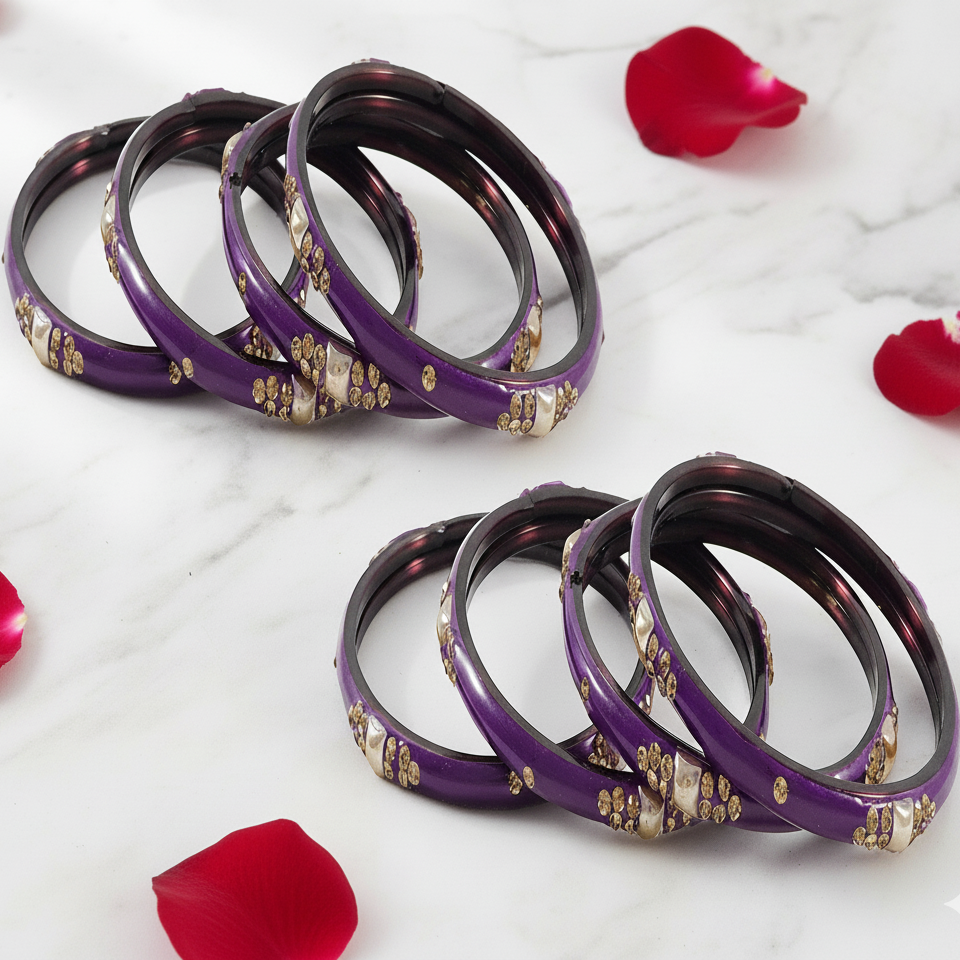 Luxury Purple & Gold Kada Bangle Set (8 pcs) for Wedding & Bridal Wear