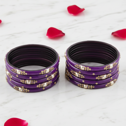 Luxury Purple & Gold Kada Bangle Set (8 pcs) for Wedding & Bridal Wear