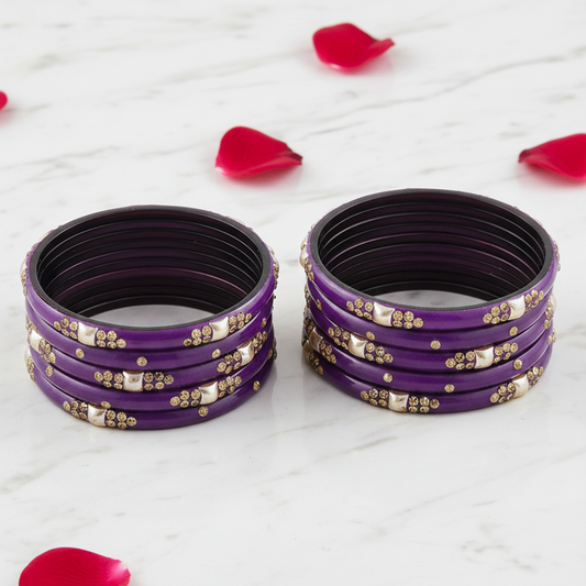 Luxury Purple & Gold Kada Bangle Set (8 pcs) for Wedding & Bridal Wear