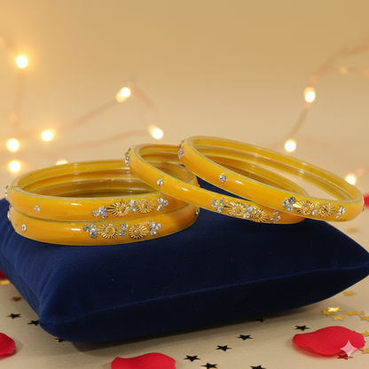 Traditional Yellow Glass Kada Bangle Set (Pack of 4)