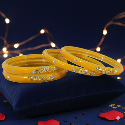 Traditional Yellow Glass Kada Bangle Set (Pack of 4)