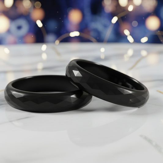 Black Crystal and Glossy Glass Kada Bangles - Set of 2