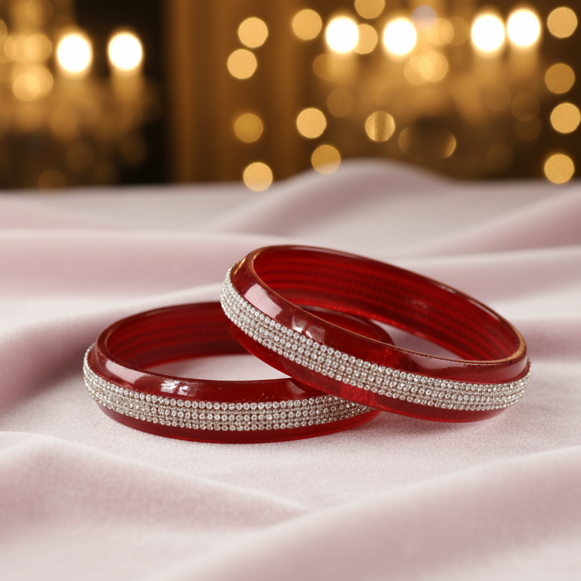 Sparkling Red Acrylic Bangles with Aurora Borealis Crystal Work- Pack of 2