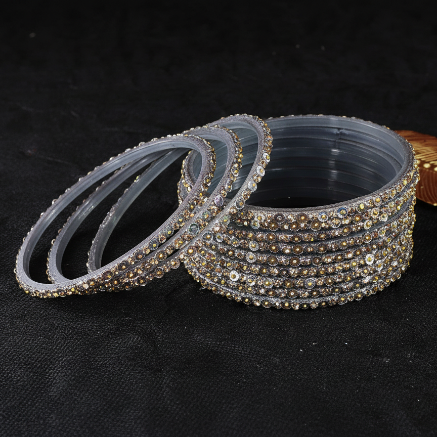 Starlight Silver Glass Bangles with Gold Crystals (Set of 12)