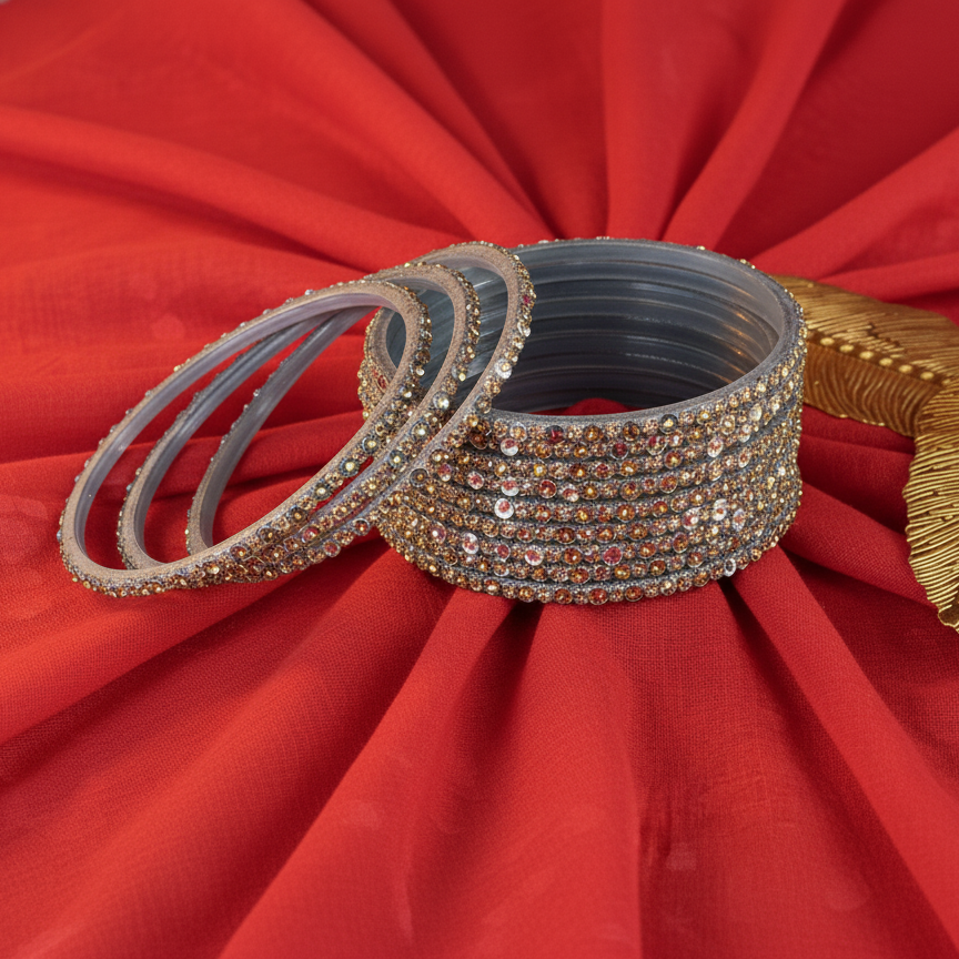 Starlight Silver Glass Bangles with Gold Crystals (Set of 12)